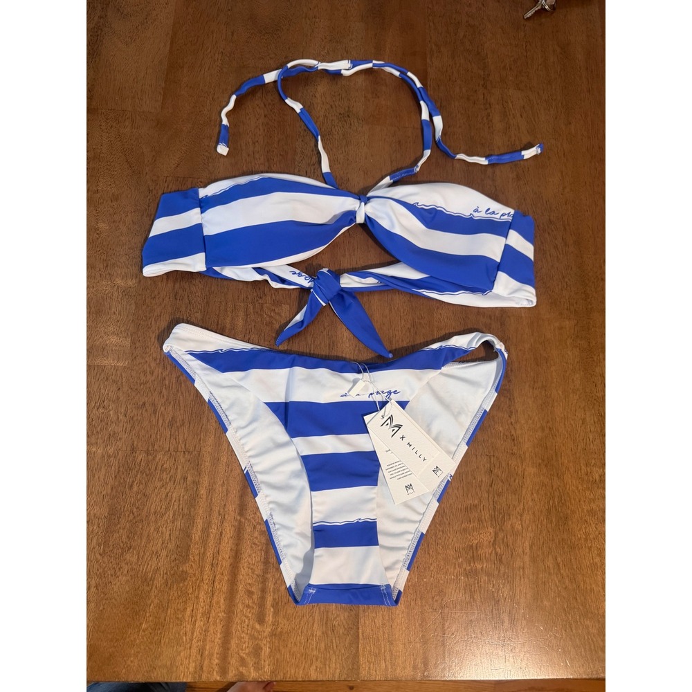 Milly Blue White Striped Bandeau Bikini Set A La Plage T28270 Womens Size S